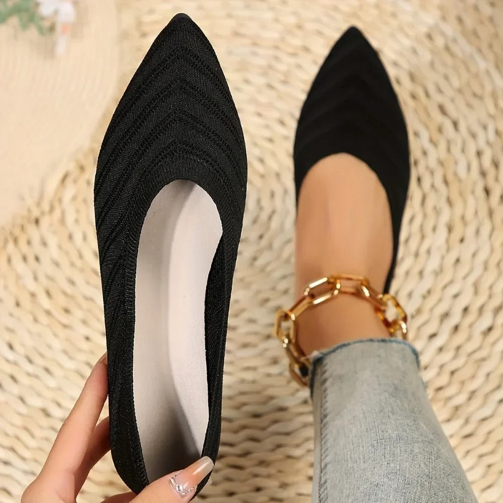 2025 Women’s Pointed Toe Knitted Flats – Breathable, Slip-On Casual Loafers.