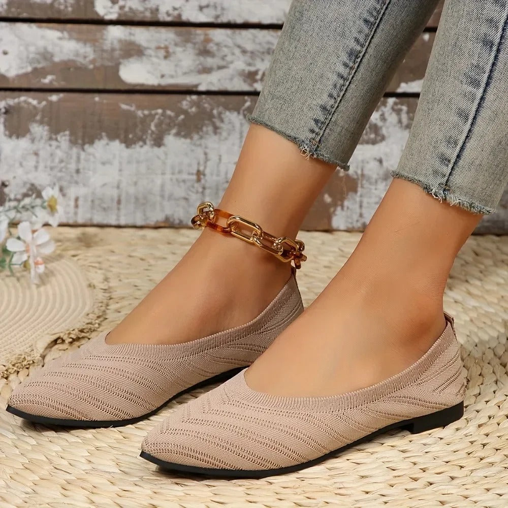 2025 Women’s Pointed Toe Knitted Flats – Breathable, Slip-On Casual Loafers.