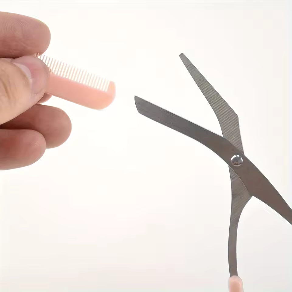Pink Eyebrow Scissors with Comb - Stainless Steel