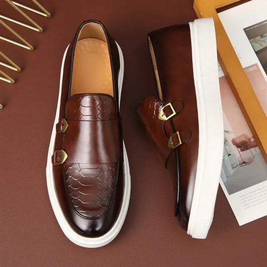 Men’s Snakeskin Leather Loafers – Retro Slip-On Casual Driving Shoes.