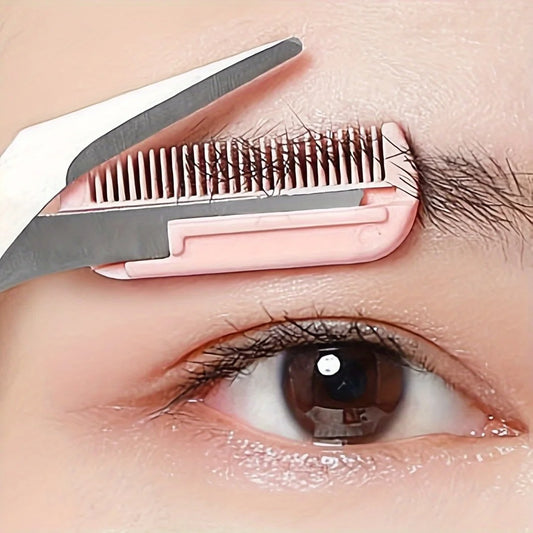 Pink Eyebrow Scissors with Comb - Stainless Steel
