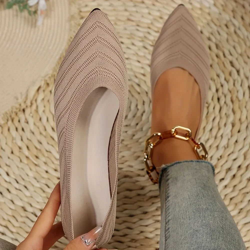 2025 Women’s Pointed Toe Knitted Flats – Breathable, Slip-On Casual Loafers.