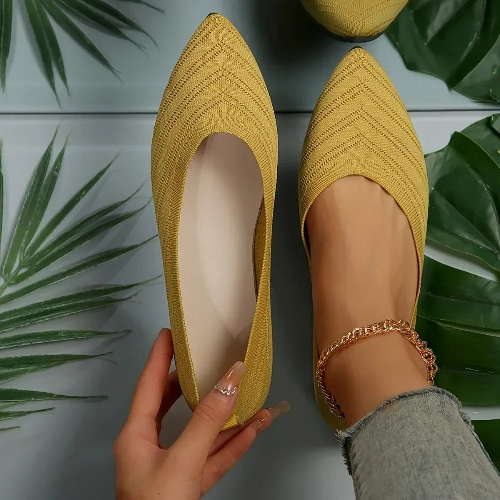 2025 Women’s Pointed Toe Knitted Flats – Breathable, Slip-On Casual Loafers.
