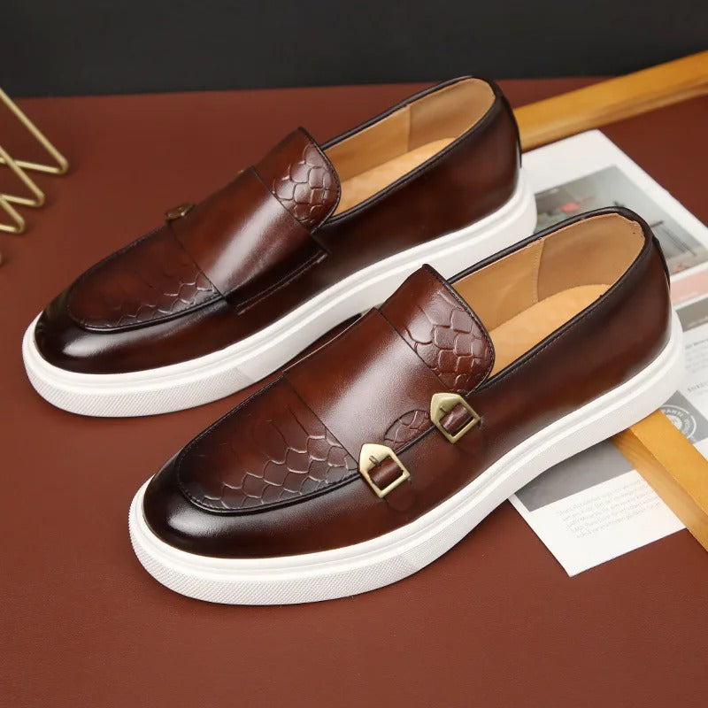 Men’s Snakeskin Leather Loafers – Retro Slip-On Casual Driving Shoes.