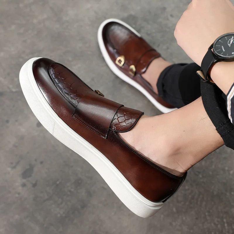 Men’s Snakeskin Leather Loafers – Retro Slip-On Casual Driving Shoes.