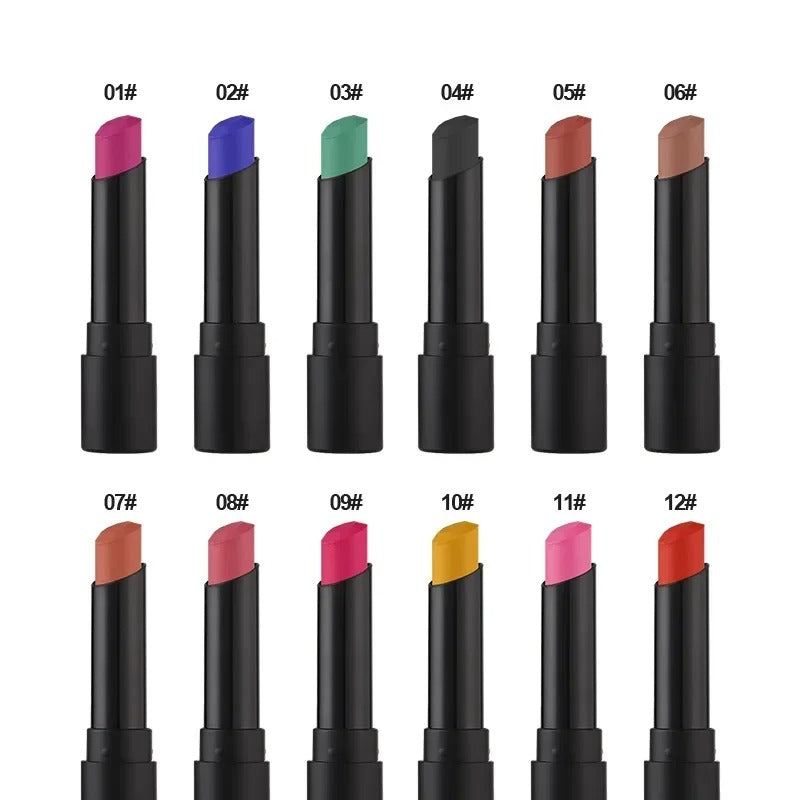 12 Colors Matte Waterproof Lipstick – Long-Lasting Velvet Makeup.