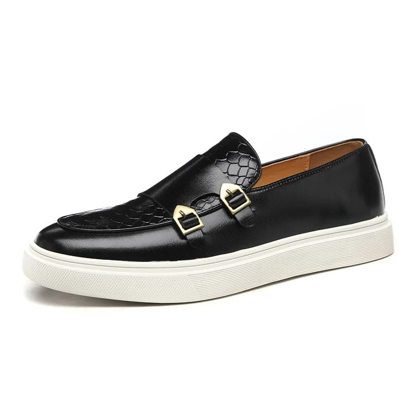 Men’s Snakeskin Leather Loafers – Retro Slip-On Casual Driving Shoes.