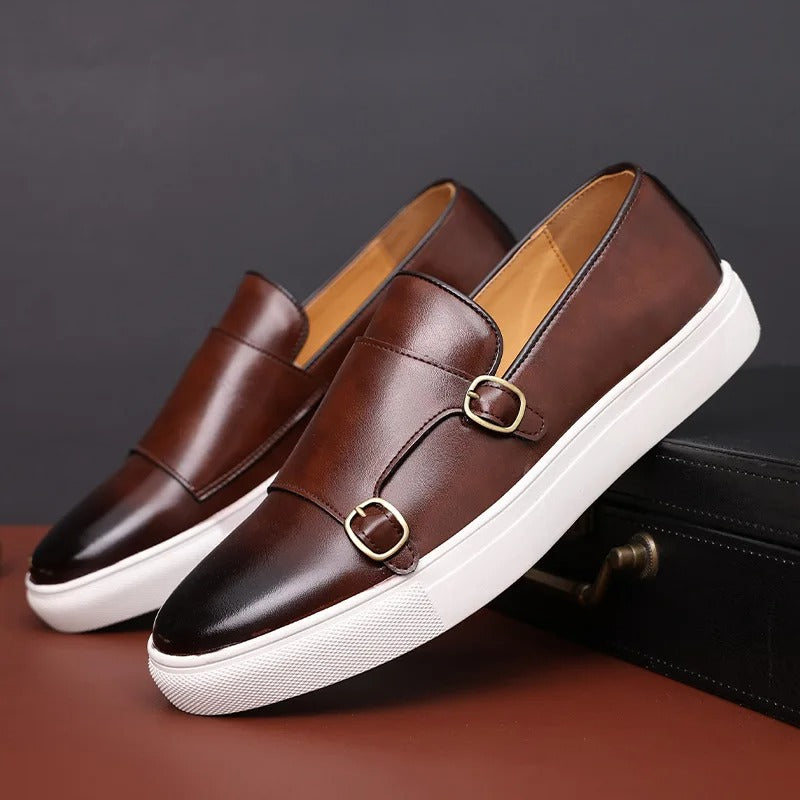 Men’s Snakeskin Leather Loafers – Retro Slip-On Casual Driving Shoes.
